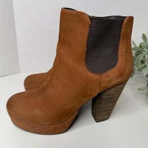 Steve Madden Ryddlle Platform Heeled Ankle Boots Size 9 Brown Leather Indie Whim